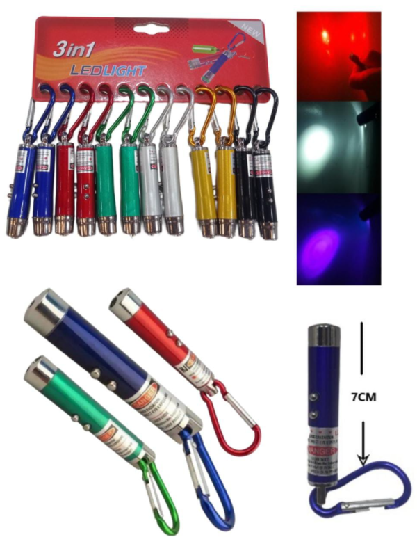 PUNTERO LASER 3 en 1 BLISTER x 12 UNIDADES          99044