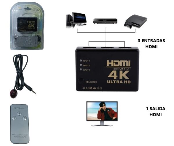 SWITCH SELECTOR HDMI 4K 3X1 C/CONTROL         ADP-48008