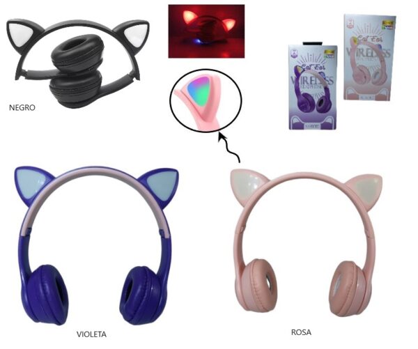 AU-12004 VINCHA BT GATITO C/LUZ NEGRO/ROSA/VIOLETA            AU-16003
