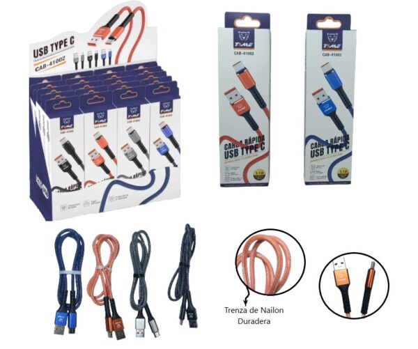 CAB-41012 CABLE MALLA TIPO C DATOS 3.1A X 1 UND          CAB-41002