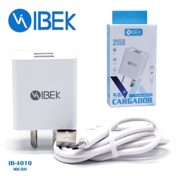 CARGADOR IBEK 4.2A CARGA RÁPIDA C/DESMONTABLE V8           IB-4010