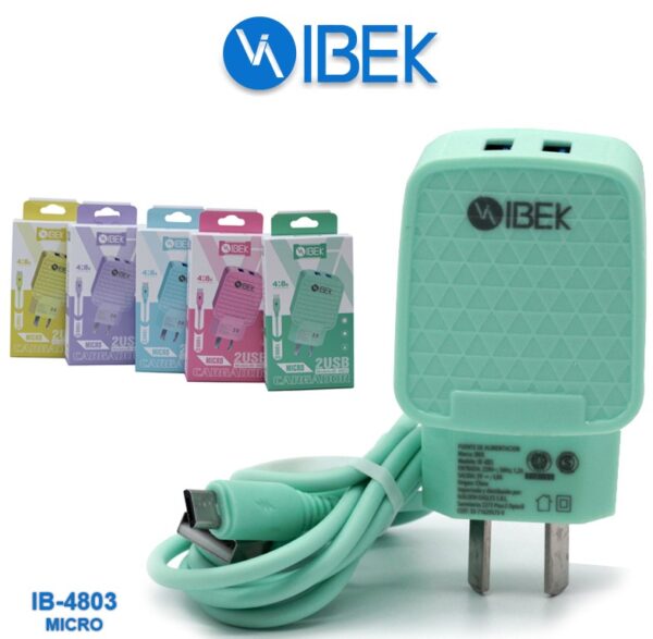 CARGADOR IBEK 4.8A MICRO-V8 CABLE DESMONTABLE           IB-4803