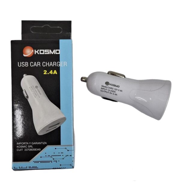 CARGADOR AUTO KOSMO 2.4A- 12/24DC       33082
