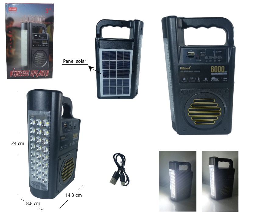 PARLANTE SOLAR BT C/LUZ EMERGENCIA 6000MA KTS-2030