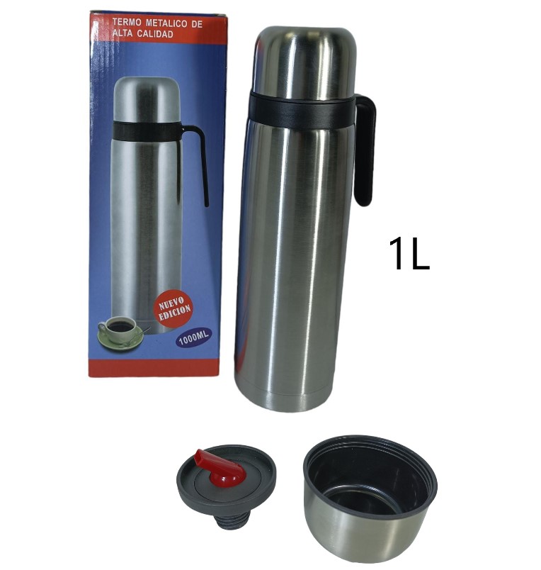 TERMO ACERO 1L CON MANIJA NEGRO/PLATEADO          MB920039