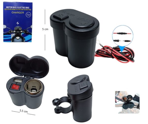 CARGADOR PARA MOTO ENCENDEDOR C/USB 12V           P716KA