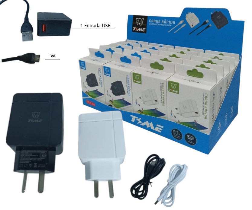 CARGADOR V8 3.1 TIME CABLE DESMONTABLE X UNDS           TMCC327