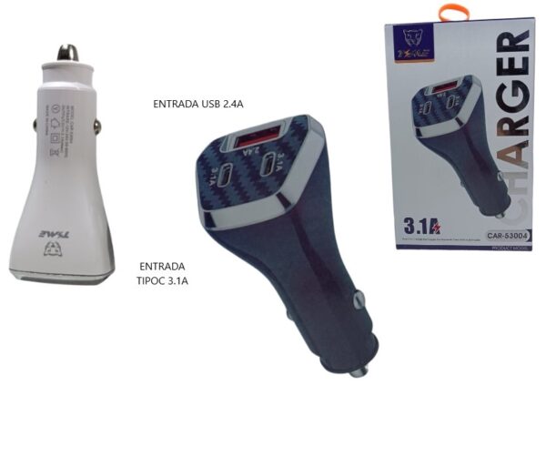 CARGADOR DE AUTO CARGA RAPIDA 3.1 A               CAR-53004