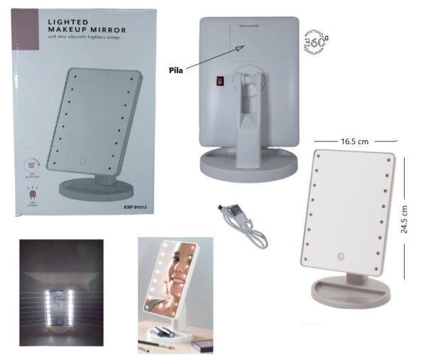 ESP-91046 ESPEJO LED LUZ FRIA A PILA Y USB               ESP-91013/EC100130