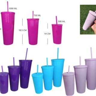 VASO 3 EN 1 PLASTICO CON TAPA Y SORBETE G288-03