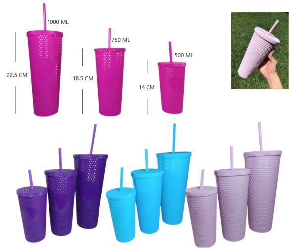VASO 3 EN 1 PLASTICO CON TAPA Y SORBETE           G288-03
