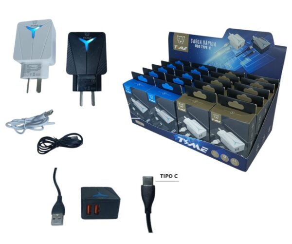 CARGADOR TIPO C 3.1A TIME DESMONTABLE 2USB X UND         TMCC328