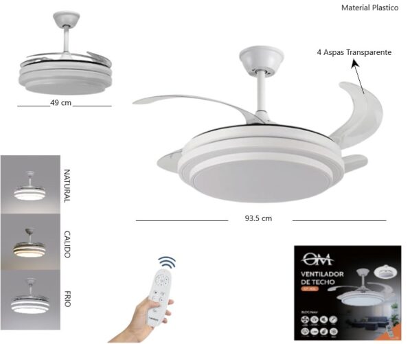 VENTILADOR DE TECHO CON LUZ CALIDA/FRIO OM 60W           CF-42L