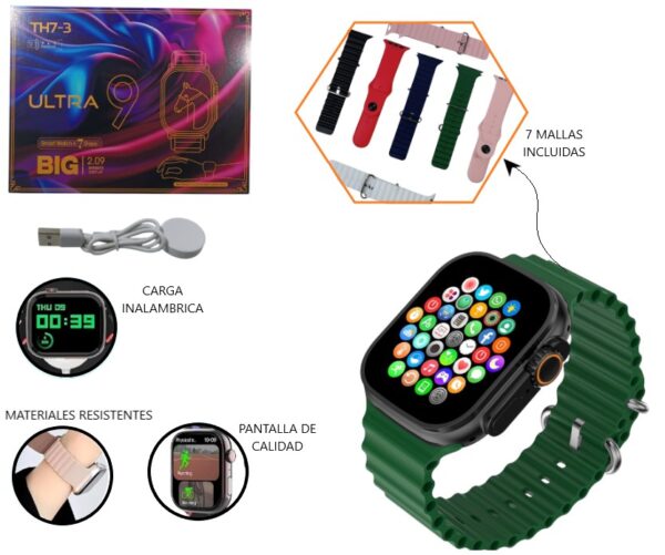 RELOJ SMARTWATCH ULTRA 9 BIG C/ 7 MALLAS               TH7-3