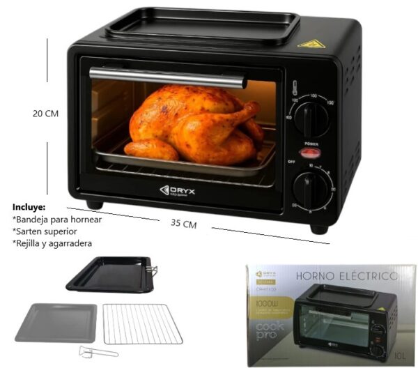 HORNO ELECTRICO ORYX 1000W 10L CONTROL DE TEMP.        OR-HE100