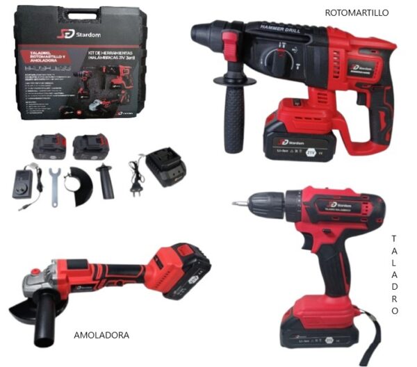 KIT DE HERRAMIENTAS INALAMBRICAS RECARGABLES 21V         3EN1