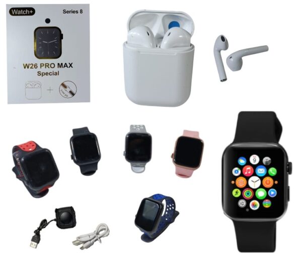 SMART WATCH + AURICULAR Y 2 CORREA DEPORTIVA            W26-PRO