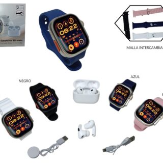RELOJ SET SMARTWATCH Y AURICULAR C/ 2 MALLAS          TH7-2