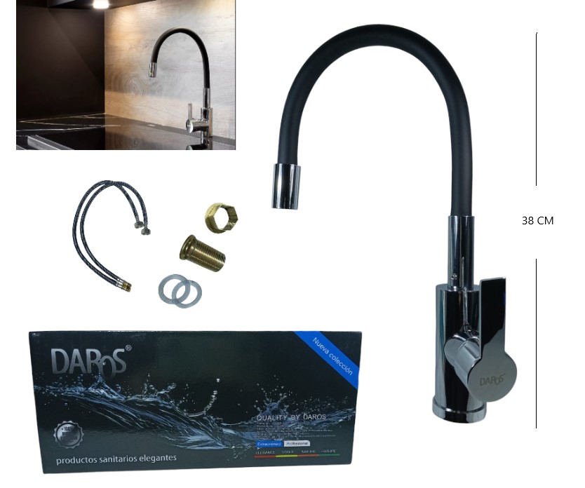 CANILLA FLEXIBLE NEGRA Y COLORE MONOCOMANDO ITM-72