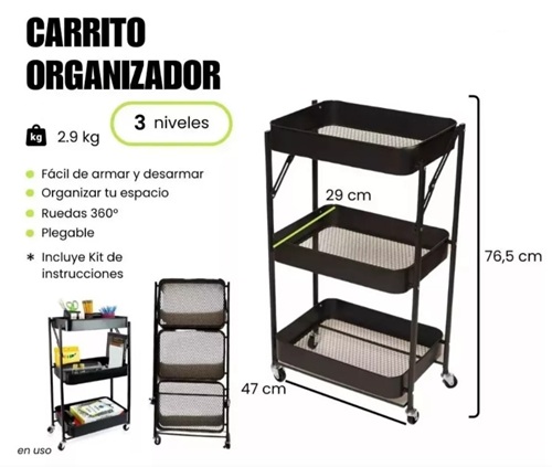 CARRITO ORGANIZADOR 3 NIVELES METAL