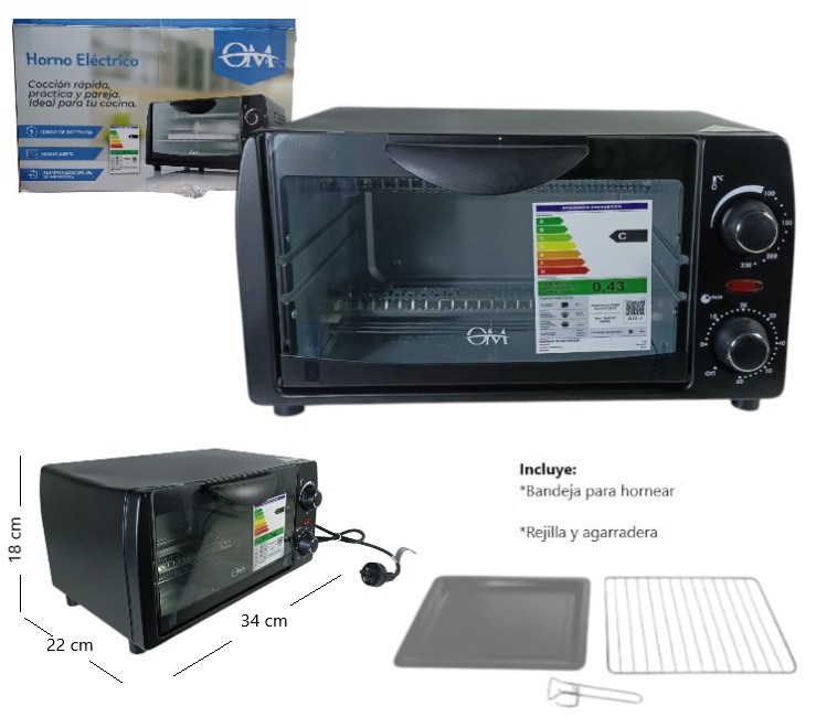 HORNO ELECTRICO 1050W TEMPORIZADOR DE 30 MIN OM-95-P1