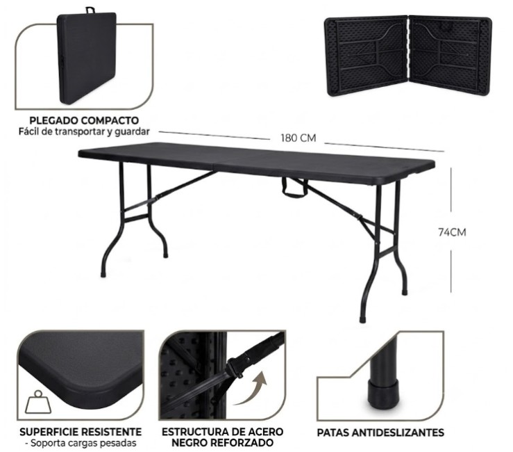 MESA PLEGABLE DE CAMPING COLOR NEGRO