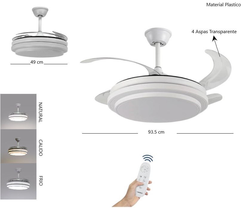 VENTILADOR LED TECHO BLANCO YNEGRO