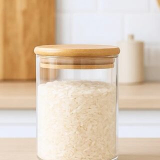 FRASCO DE VIDRIO TAPA BAMBU 850ML