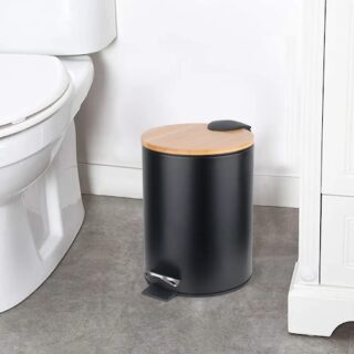 CESTO PARA BASURA TAPA BAMBU 5 LITROS BLANCO-NEGRO