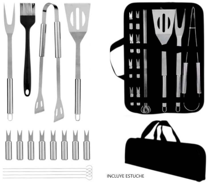 SET PARRILERO 16 PCS ACERO INOXIDABLE