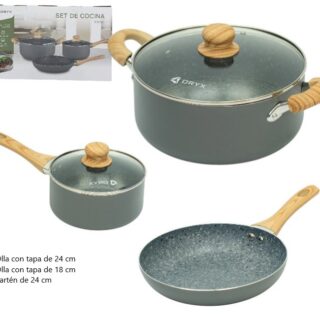 SET DE OLLAS MANGOS Y ASAS DE MADERA 5 PIEZAS