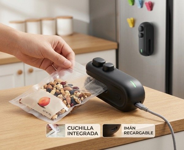 Mini selladora de bolsas portátil recargable con chuchilla e imán YS25-615