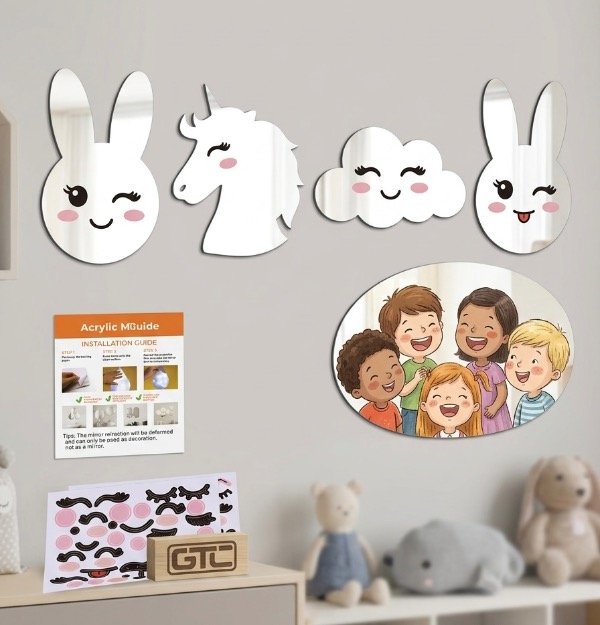 Espejo infantil decorativo con formas y stickers RWH0167