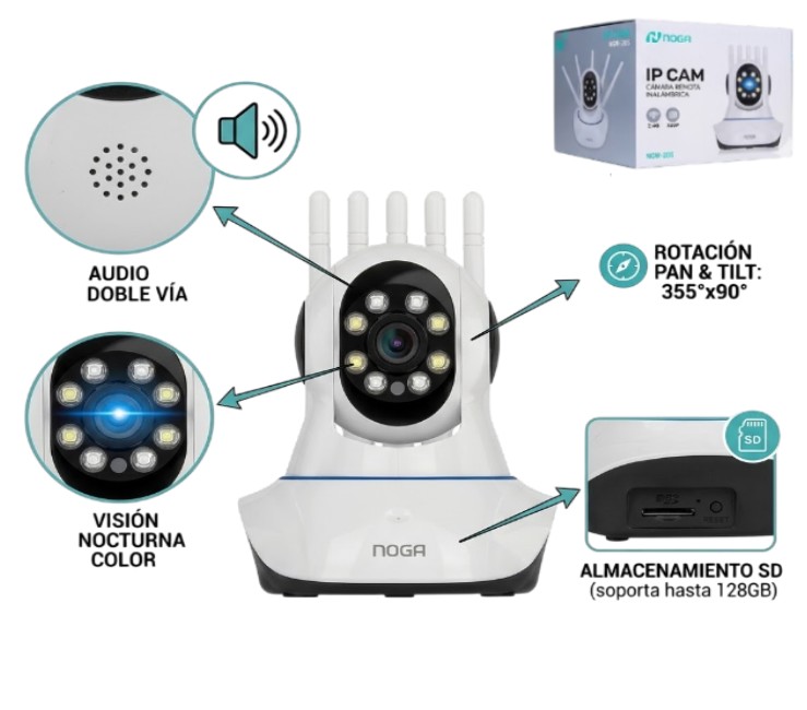 CAMARA IP NOGA WIFI 4 ANTENAS