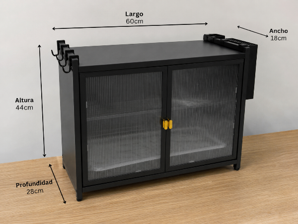 Organizador de platos de 2 niveles con puertas y colgantes porta cubiertos