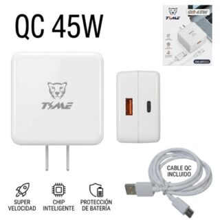 CARGADOR USB CARGA RAPIDA 45W 50-60Hz