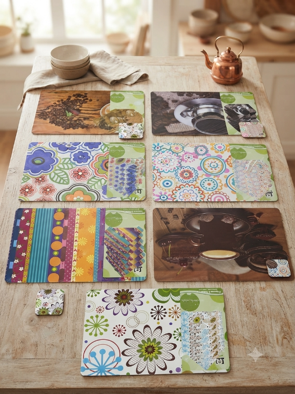 Set individuales para 6 platos y 6 vasos con diseños 200335
