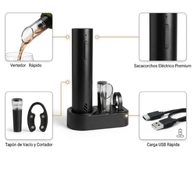 SET DESTAPADOR DE VINO ELECTRICO
