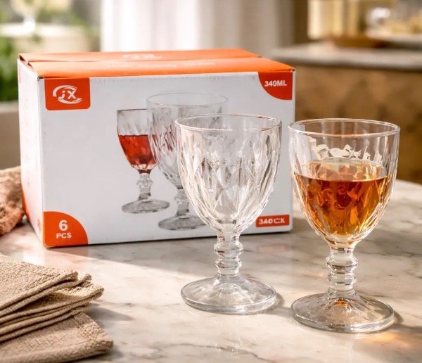 Set de 6 copas caladas vidrio cristal 290ml 202957