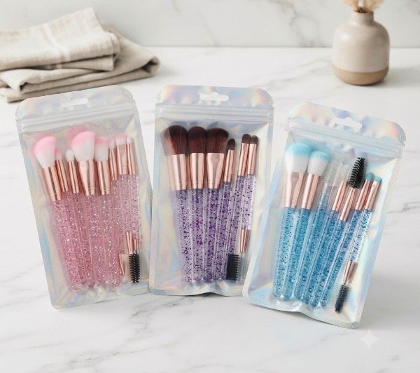 Set de brochas de maquillaje 7 piezas brilloso de colores varios