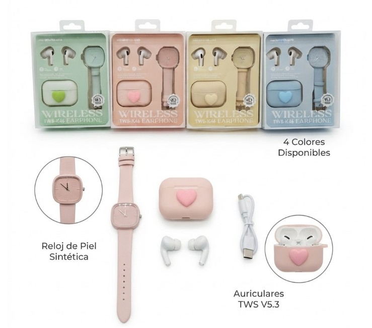 COMBO AURICULAR + RELOJ PASTEL