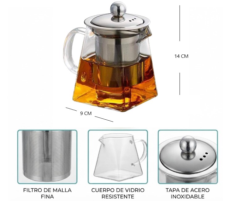 TETERA DE VIDRIO C/INFUSOR 550ML